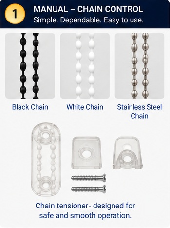 Manual chain control options and chain tensioner
