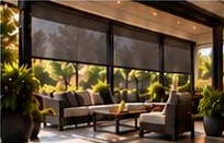 Covered patio with hybrid exterior shades