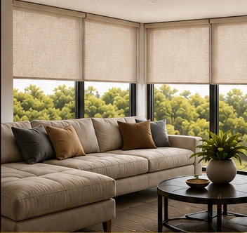 Roller shades in a contemporary living room